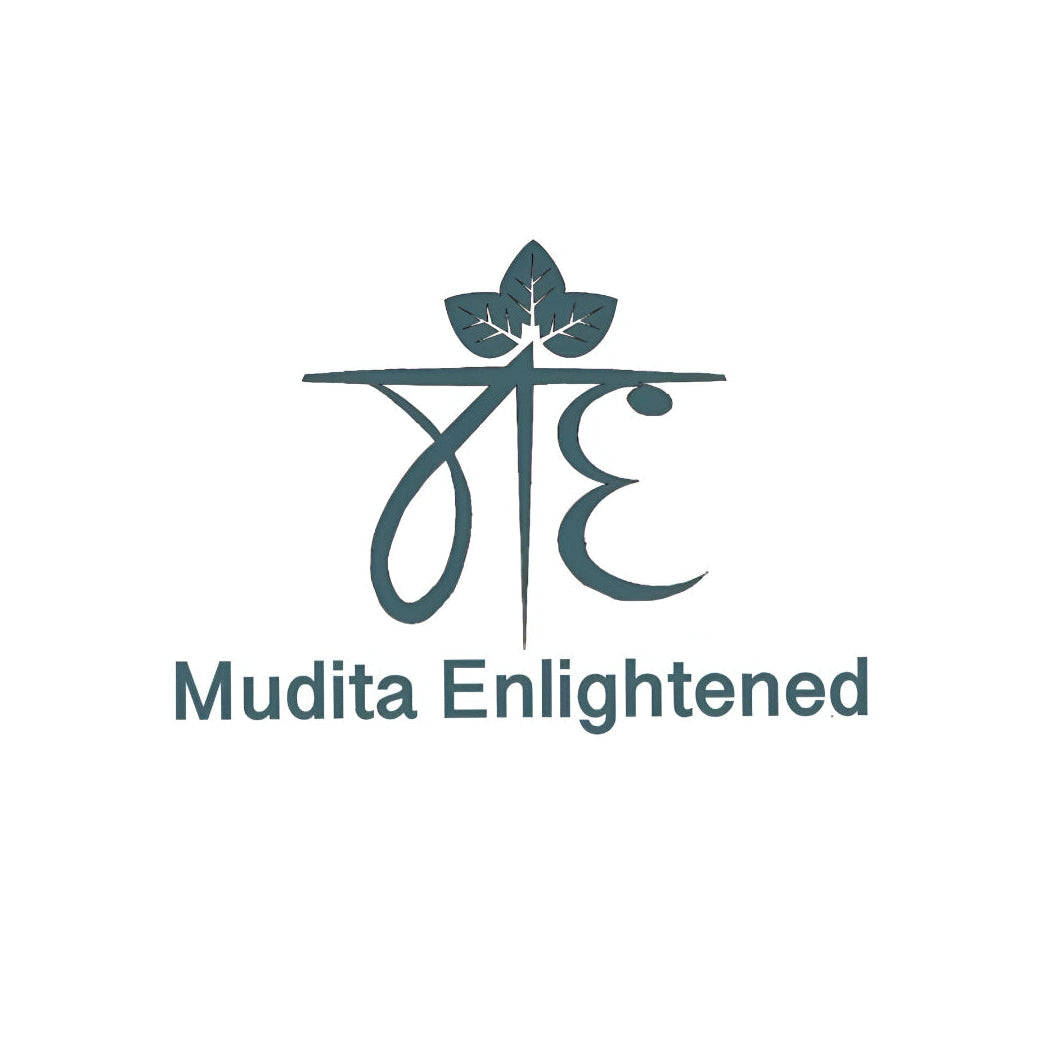 Logo of Mudita Enlightened with a stylized design on a white background