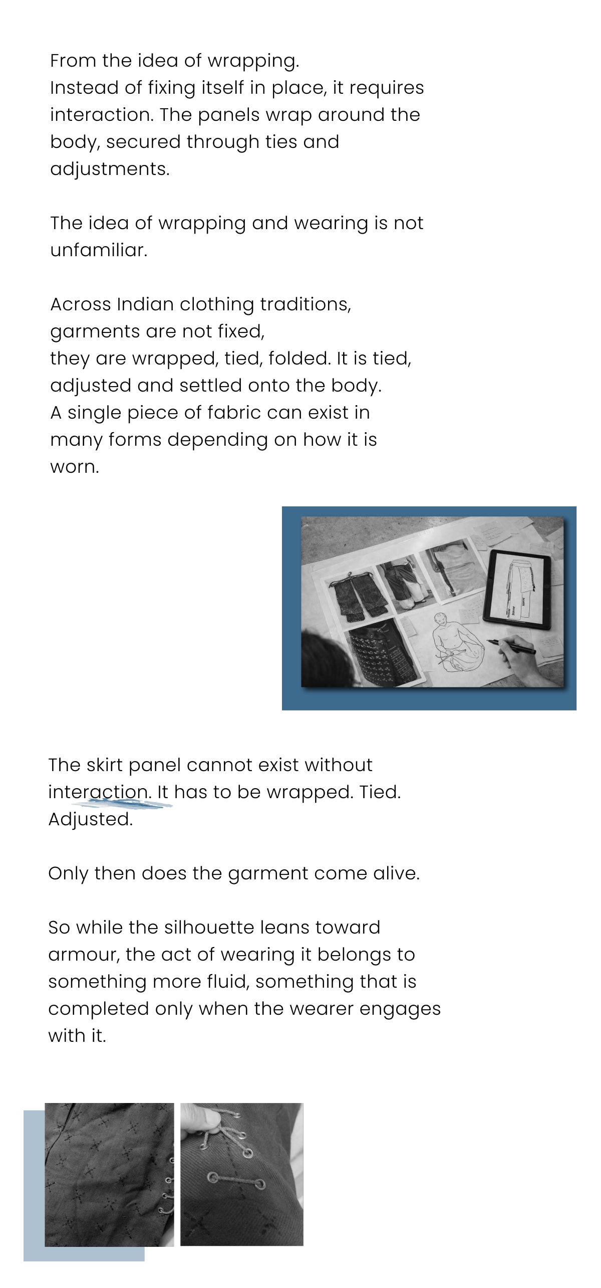 An image showing a page of text about the concept of "wrapping" in clothing design, particularly in Indian traditions.