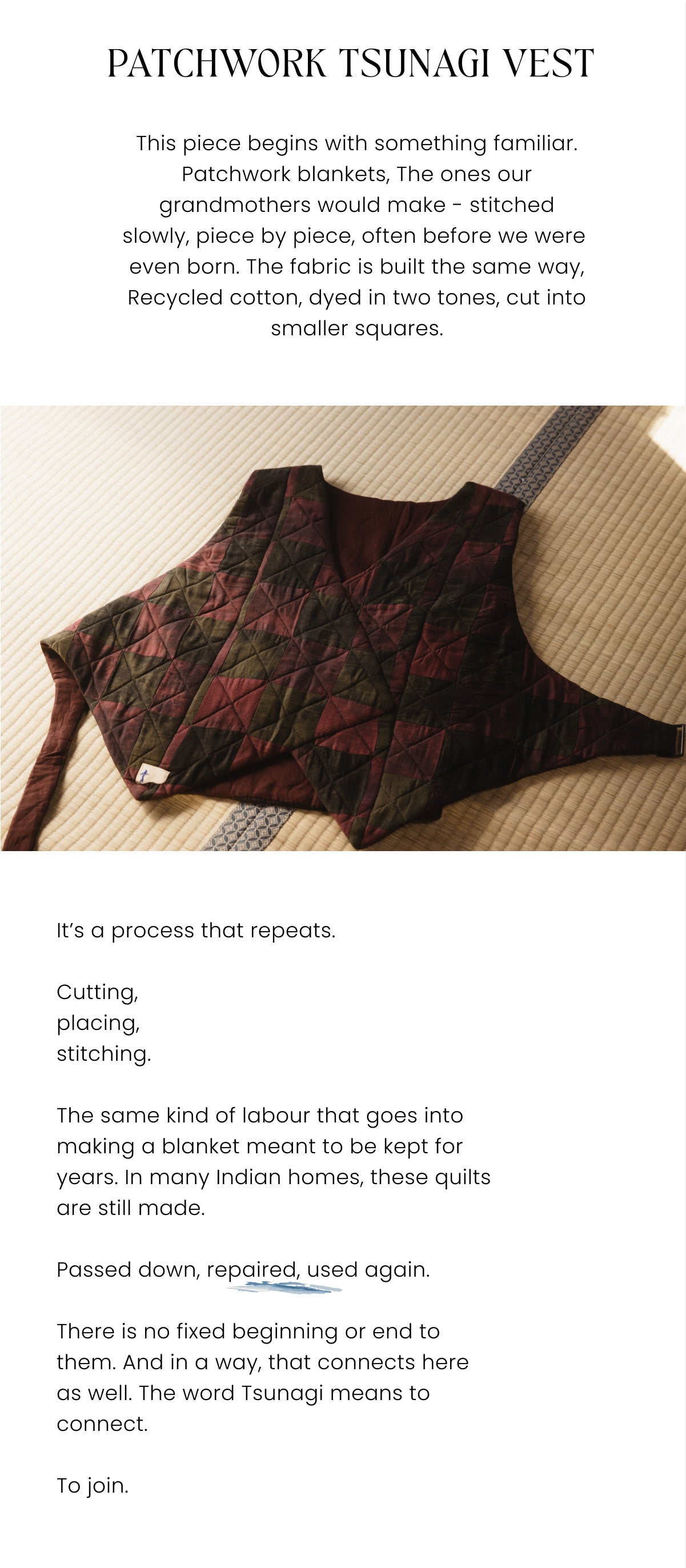 Patchwork blanket with text on a white background