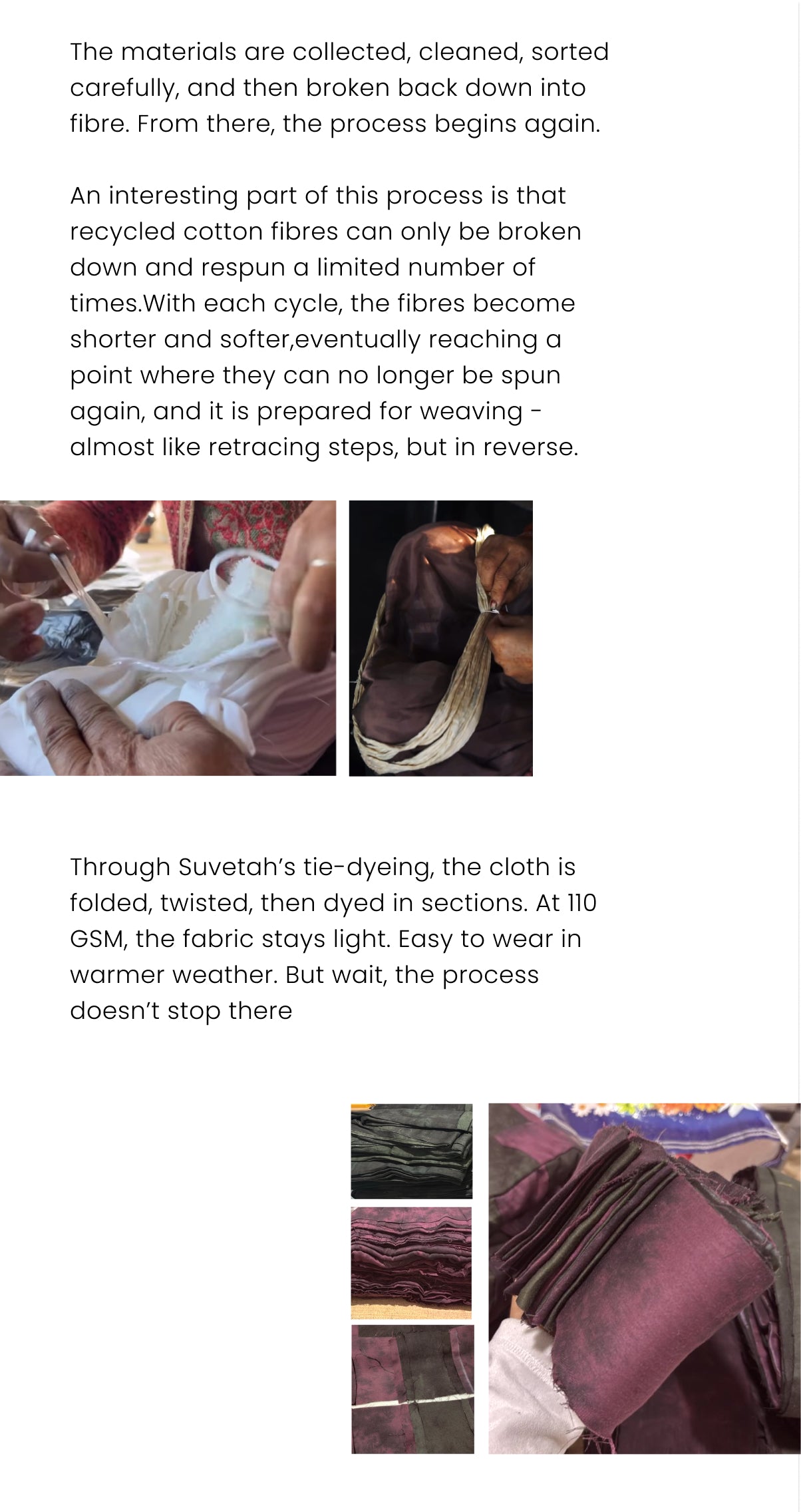 Text and images of fabric and clothing with a focus on textile processes.