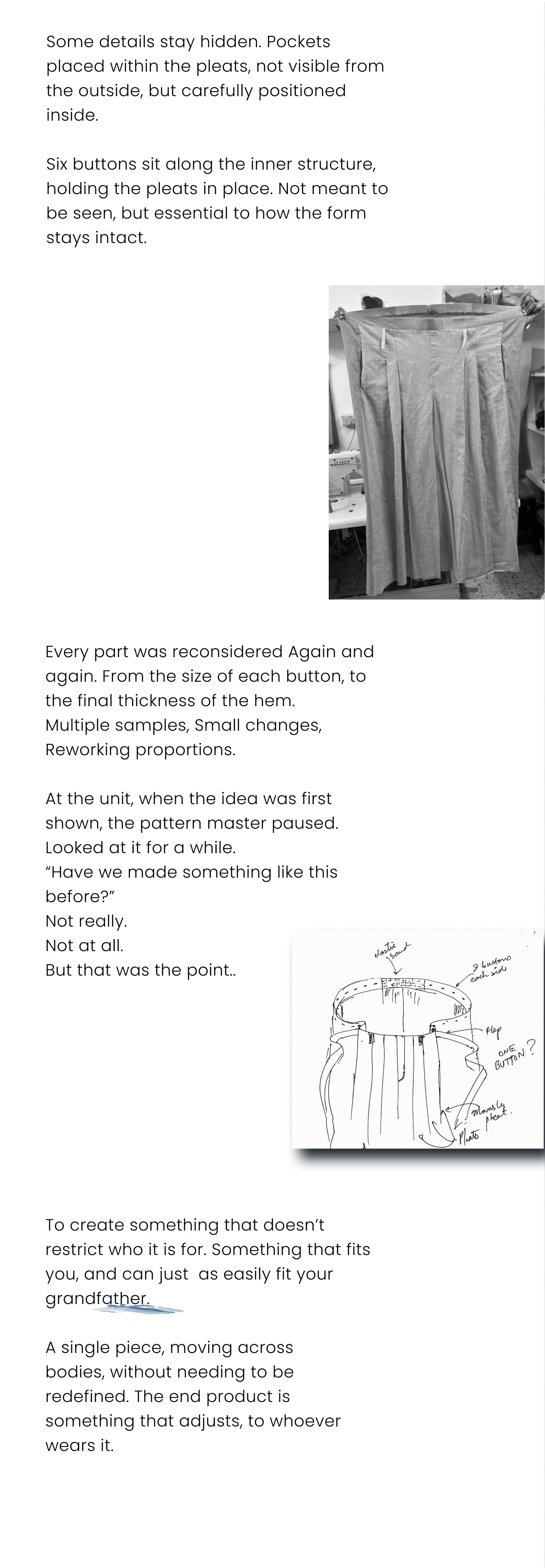 The image contains a vertical layout with several paragraphs of text in a minimalist font, accompanied by two illustrations.