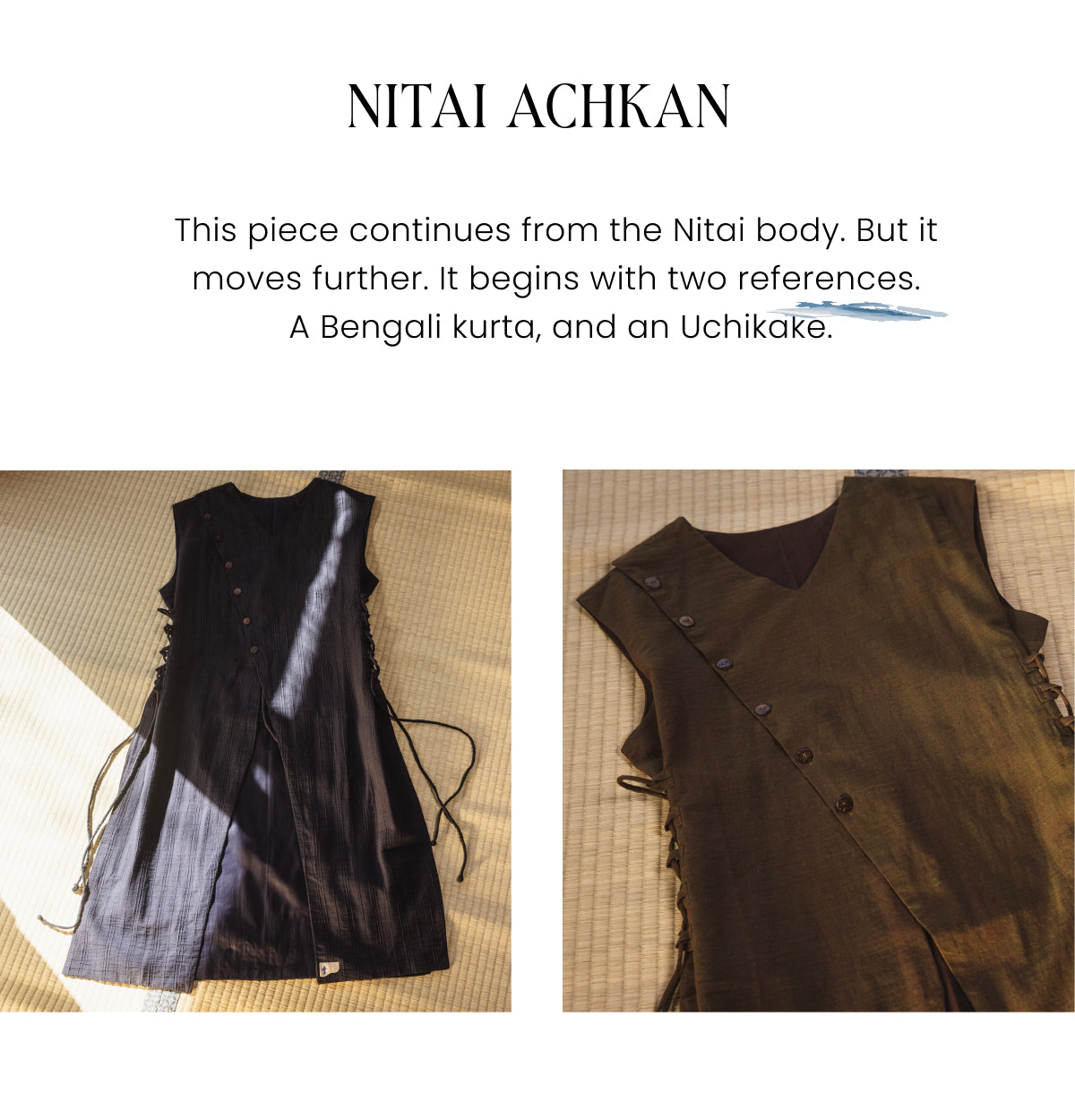 This is a Sloop brand Nitai Achkan asymmetric vest in black.