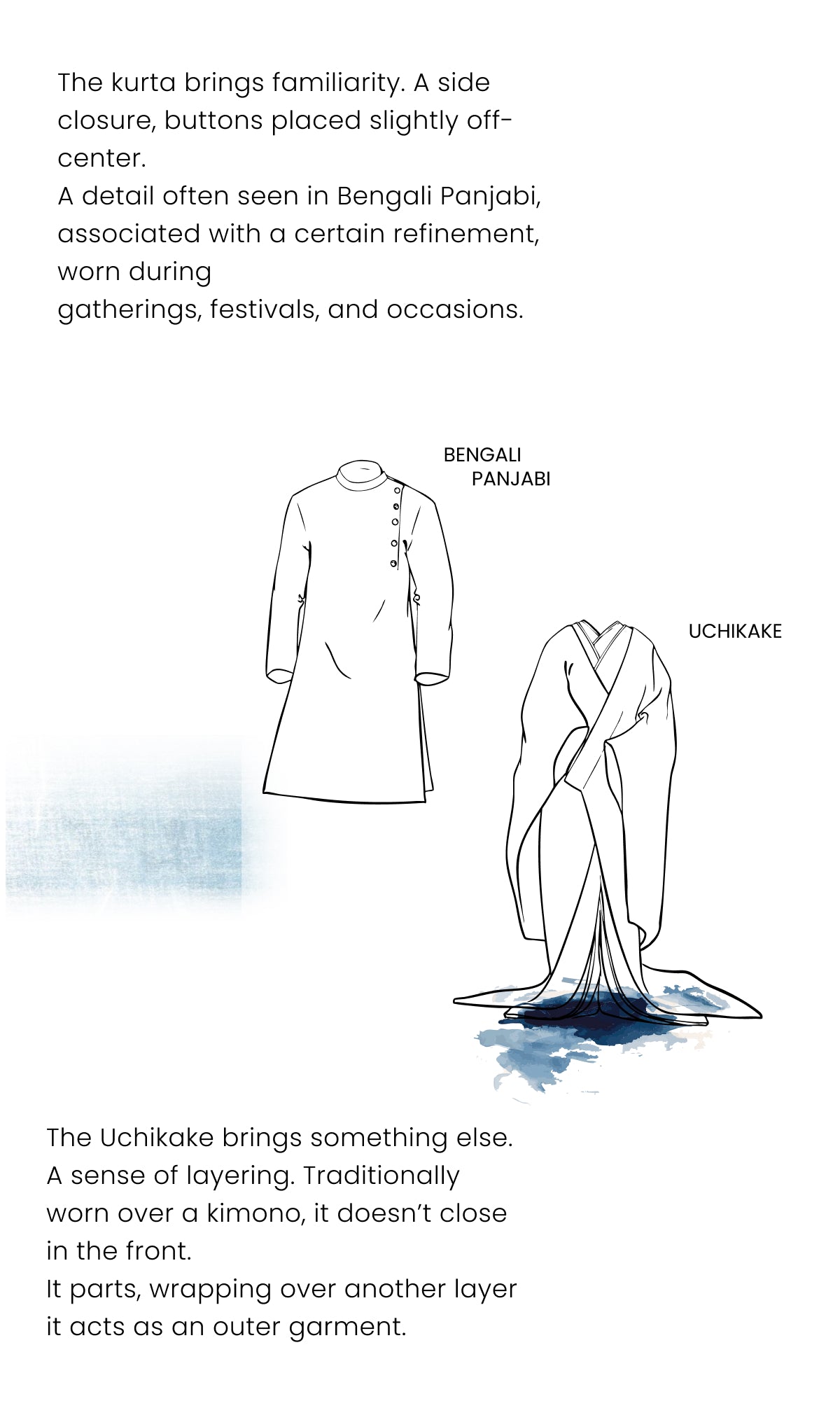 The image showcases two distinct traditional garments.