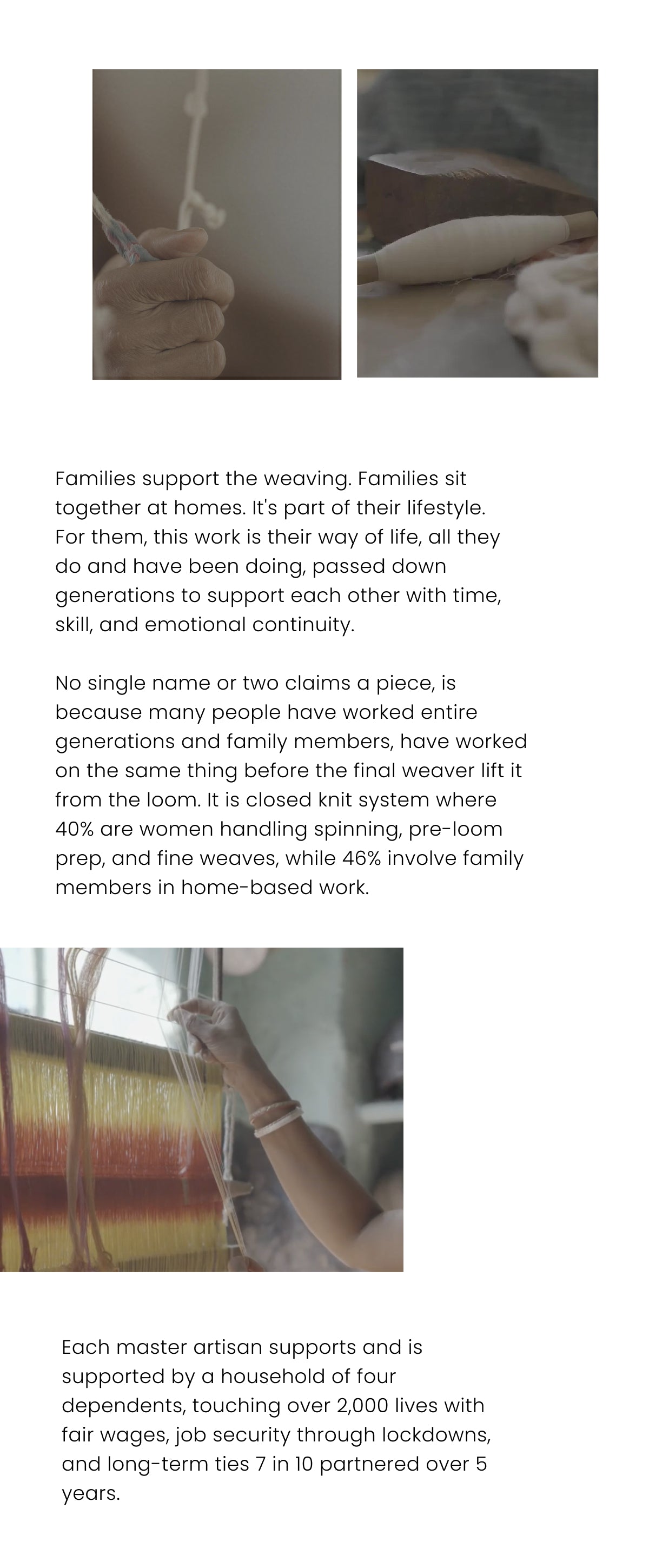 This image highlights a collaborative family weaving process.
