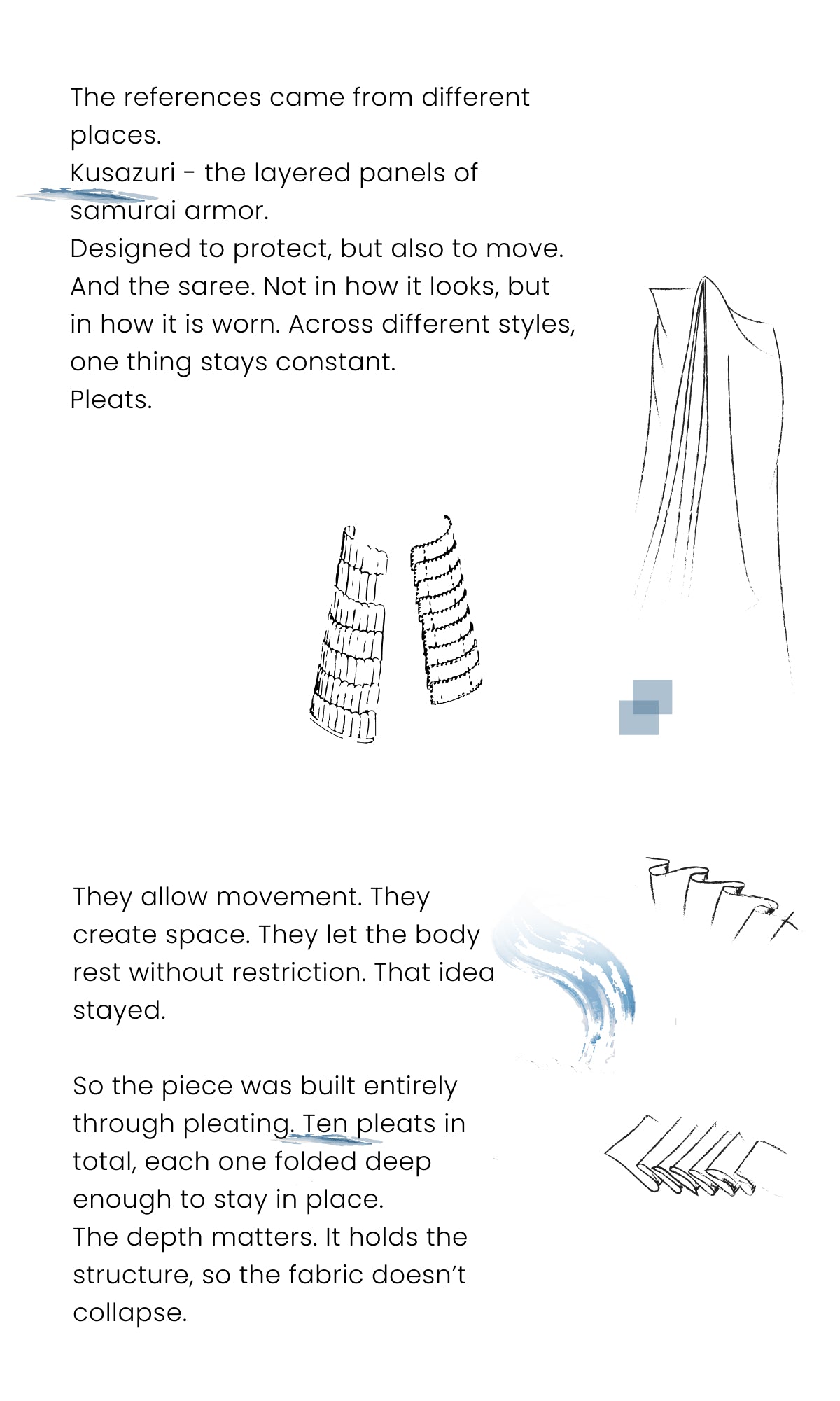 This image appears to be a conceptual design page for a garment, highlighting how design elements are influenced by historical and cultural sources.