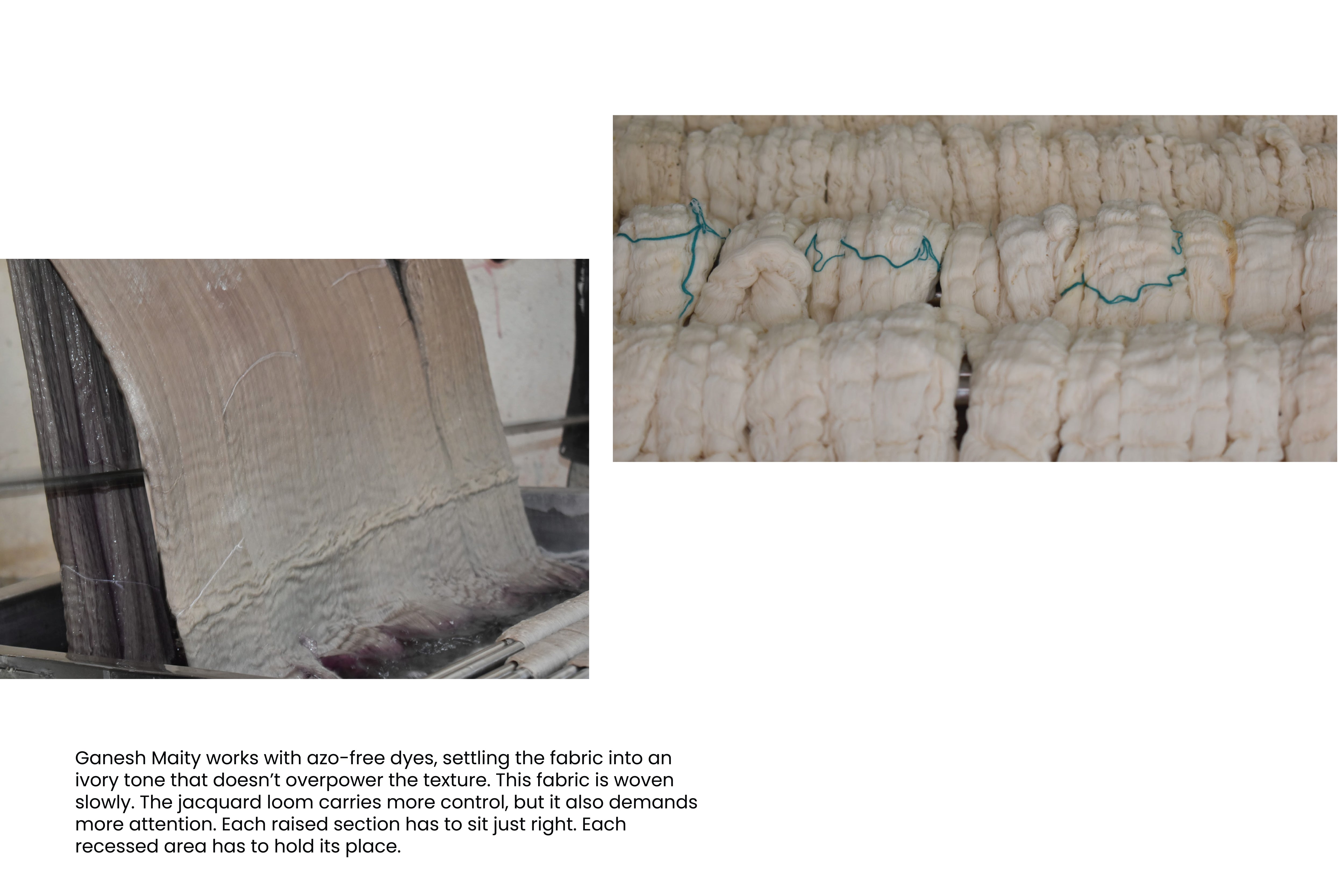 Textile fabric with a close-up of woven pattern and description text.