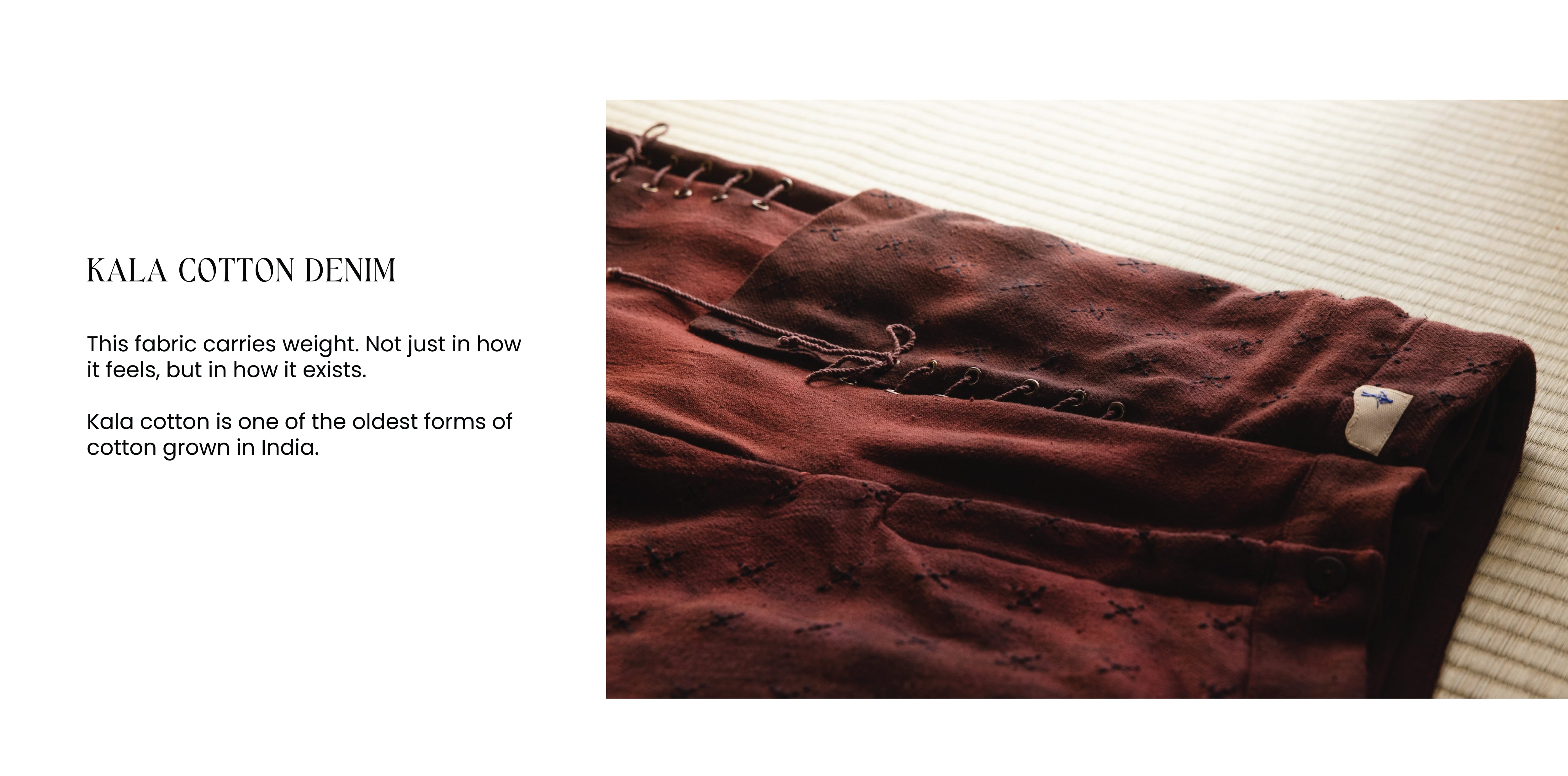 This is a Sloop "Kala Cotton" red denim garment featuring artisanal hand stitching.