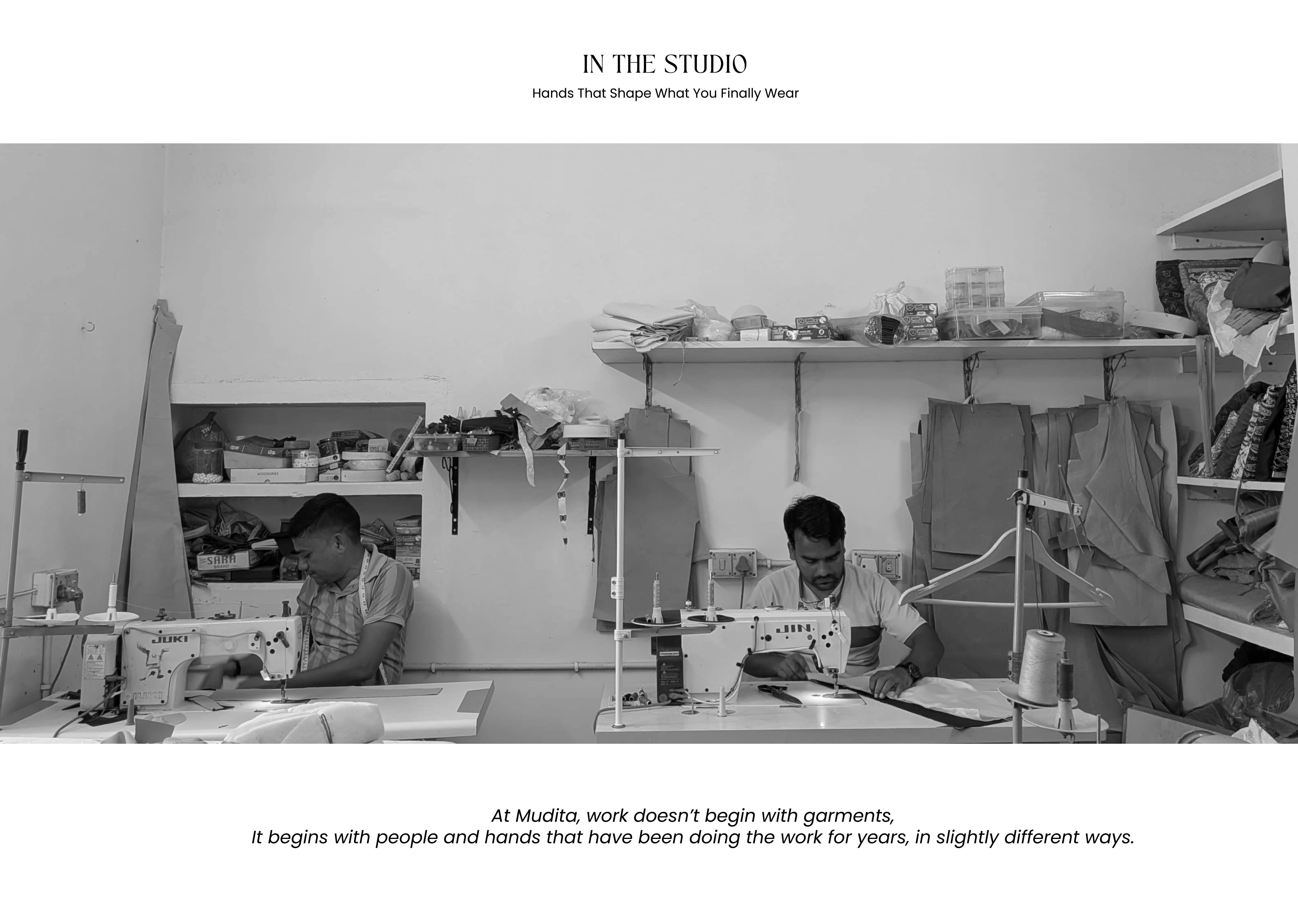 This image portrays a garment manufacturing studio in India.
