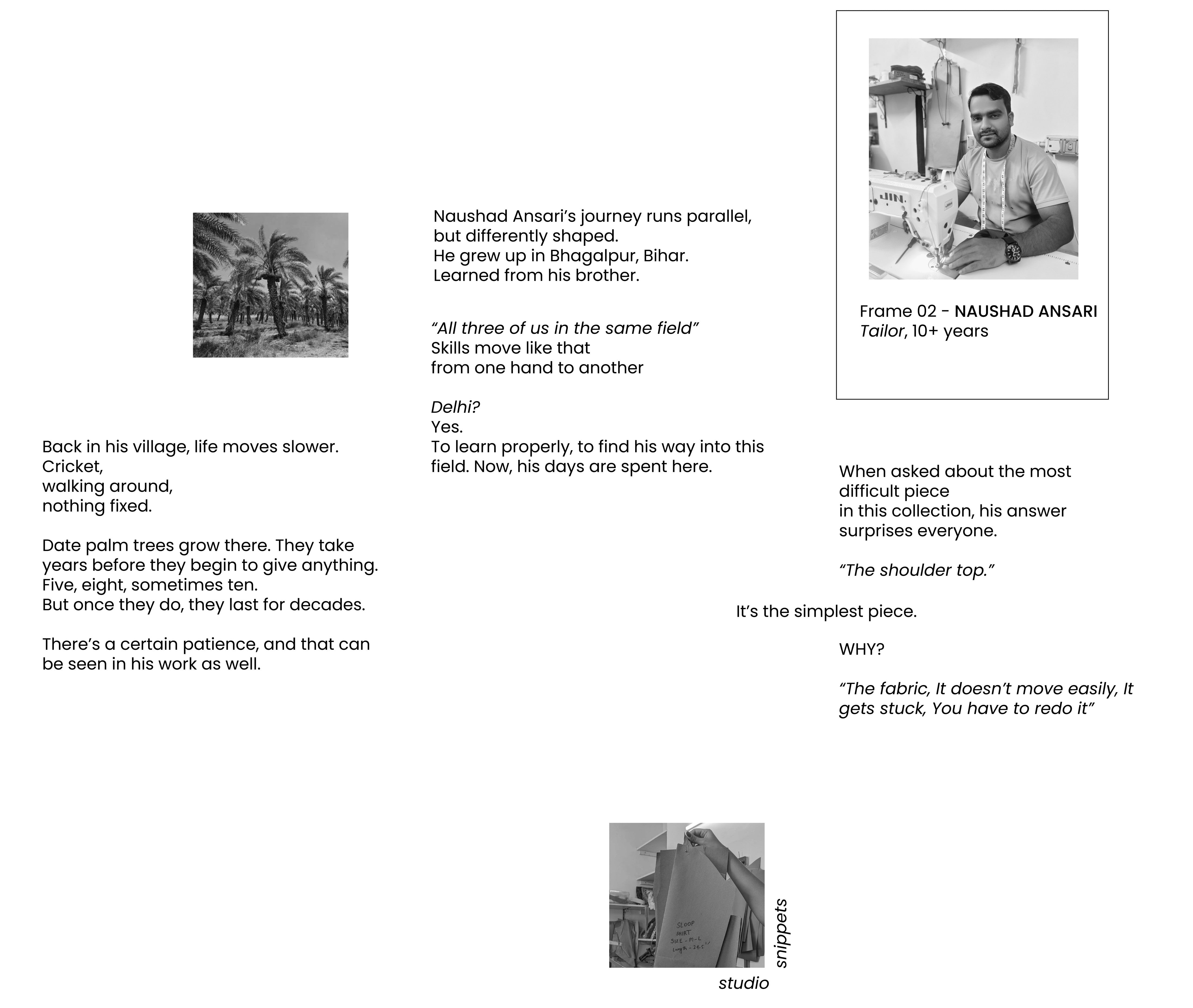 This image to a promotional or documentary feature highlighting a tailor named Naushad Ansari from Bhagalpur, Bihar.