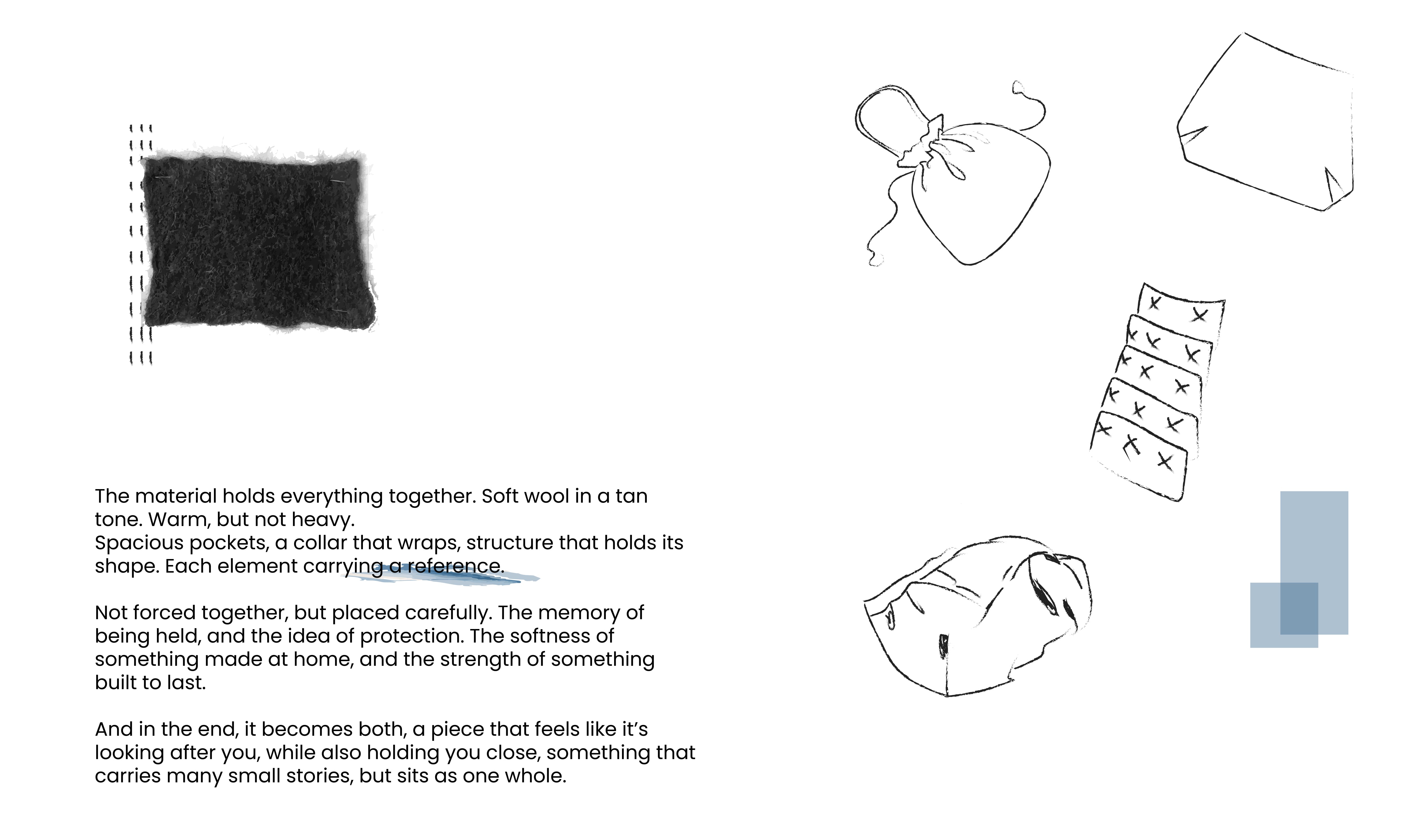 This image appears to be a conceptual design sketch for a garment or soft goods project.