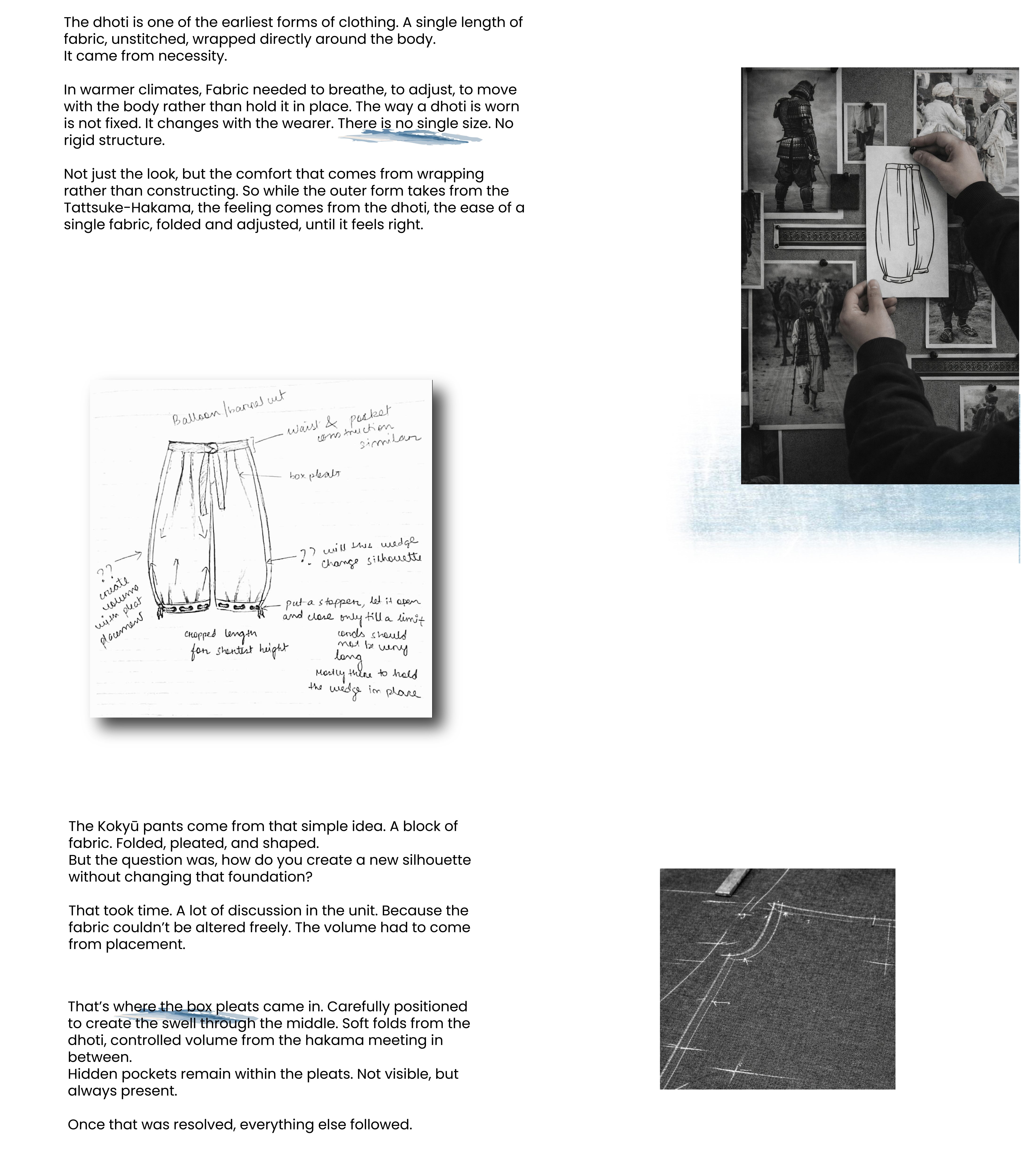 Page from a book or magazine with text and images related to clothing design.