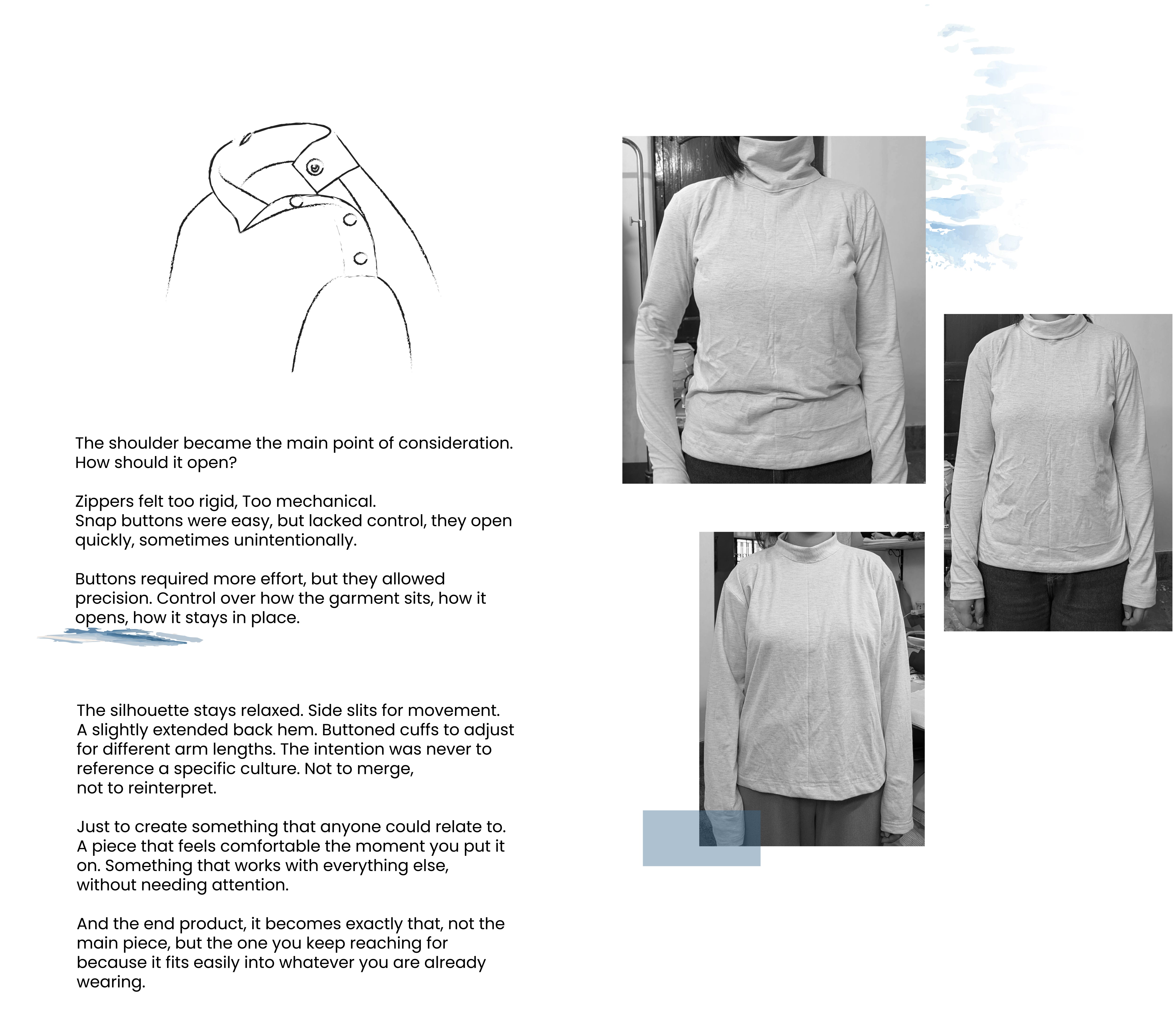 Gray long-sleeve shirt with text and design elements on a white background
