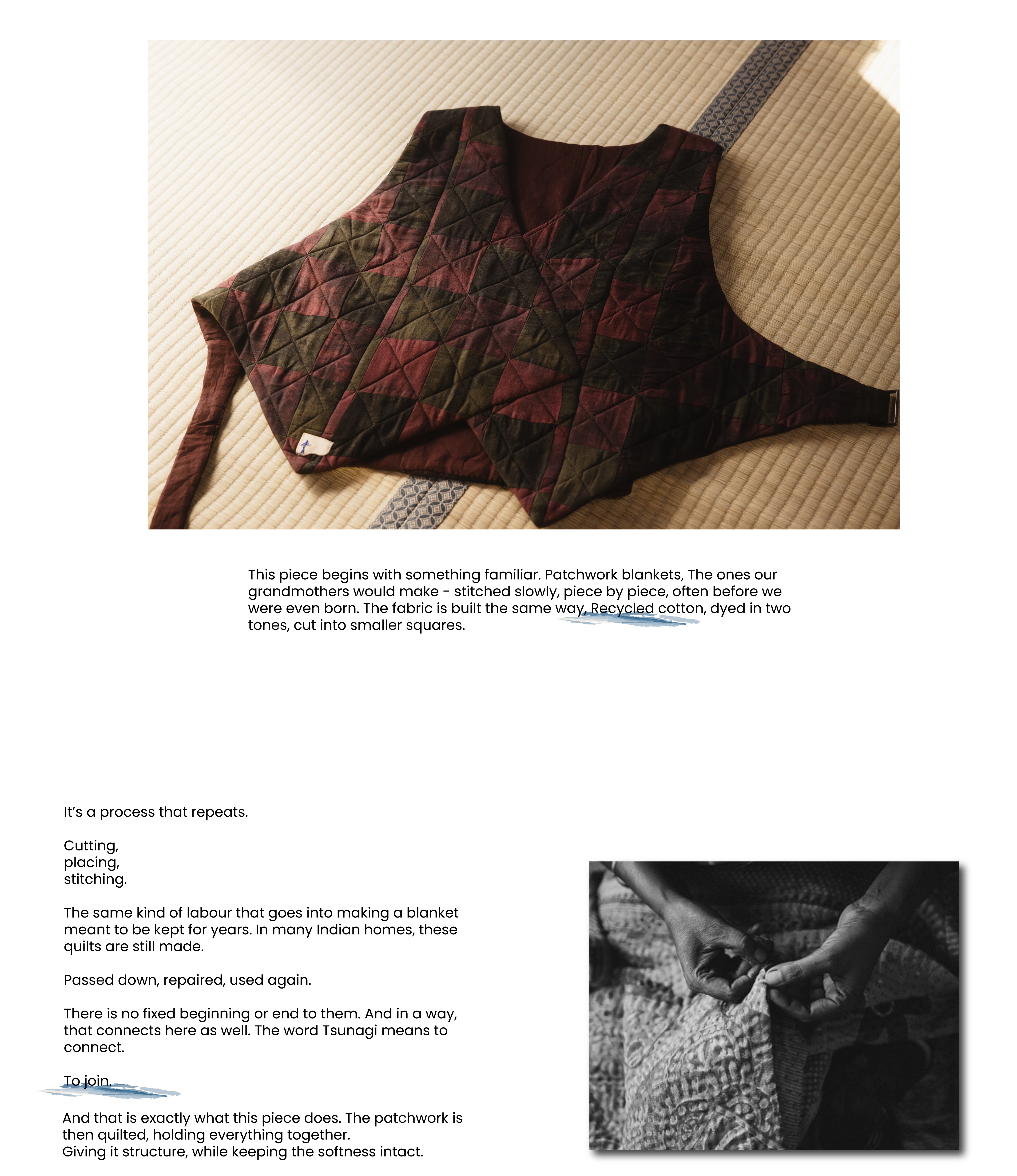 Patchwork blanket with text on a white background