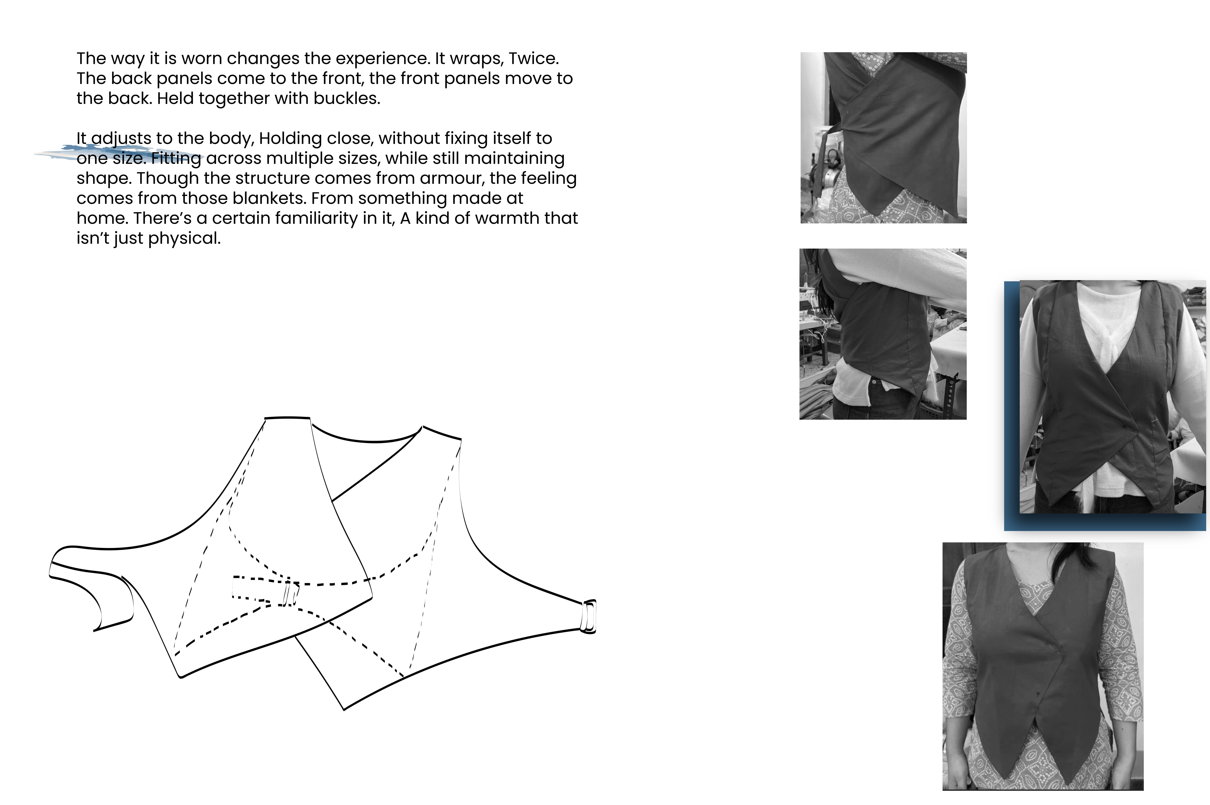 This is a bespoke or handmade crossover vest designed with adjustable buckles.